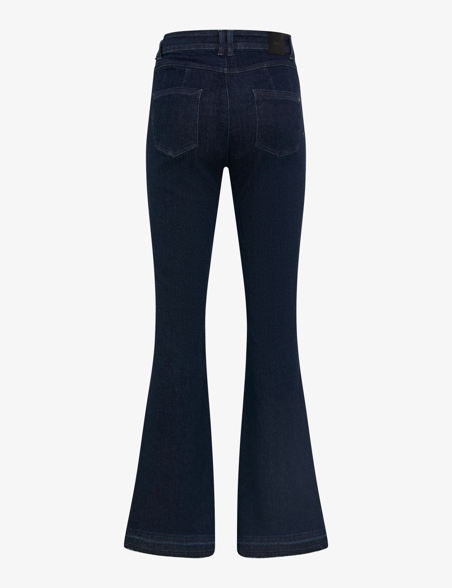 High-Waist Schlagjeans mit aufgesetzten Taschen