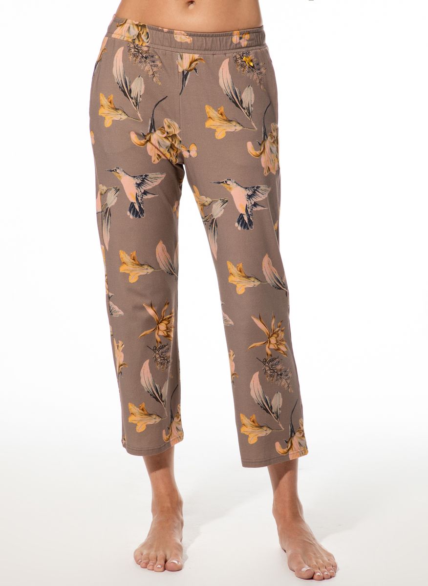Lounge-Hose mit Kolibri-Blumenmuster