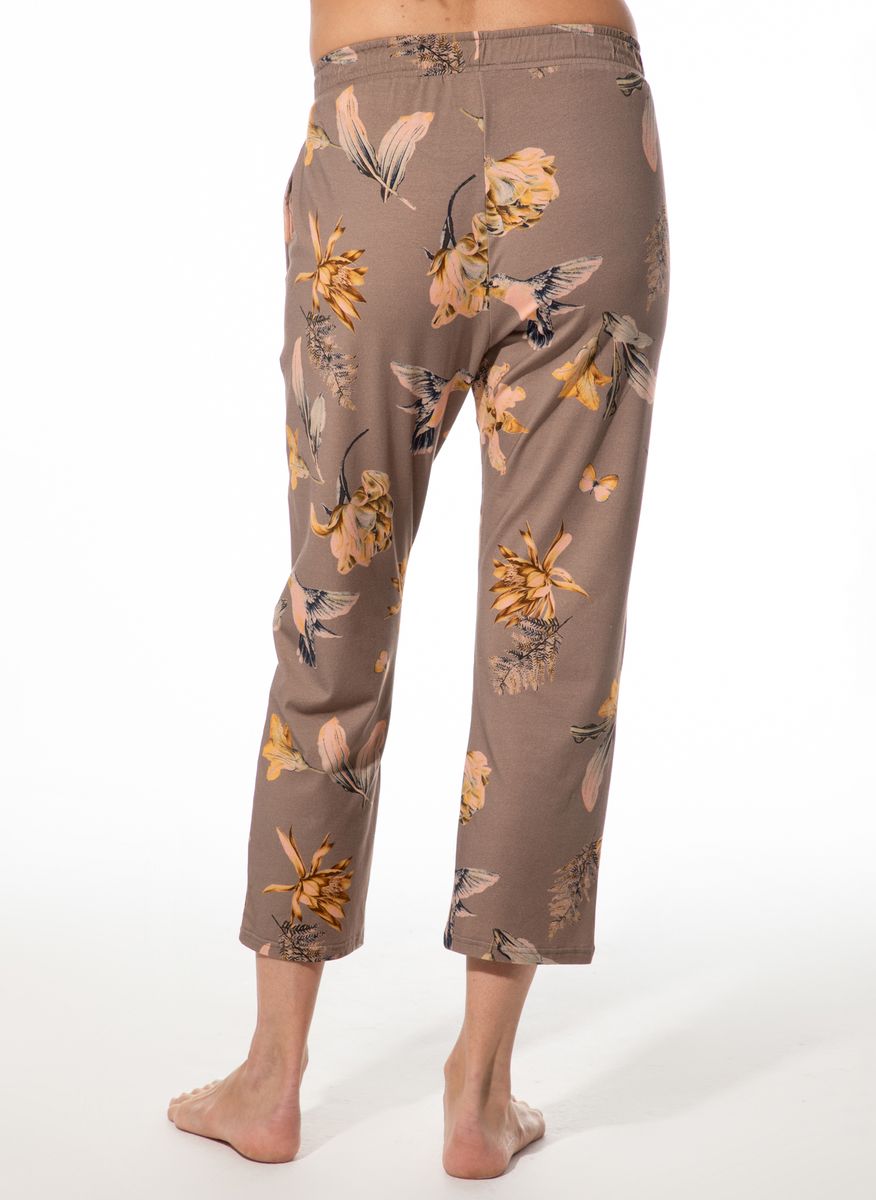 Lounge-Hose mit Kolibri-Blumenmuster