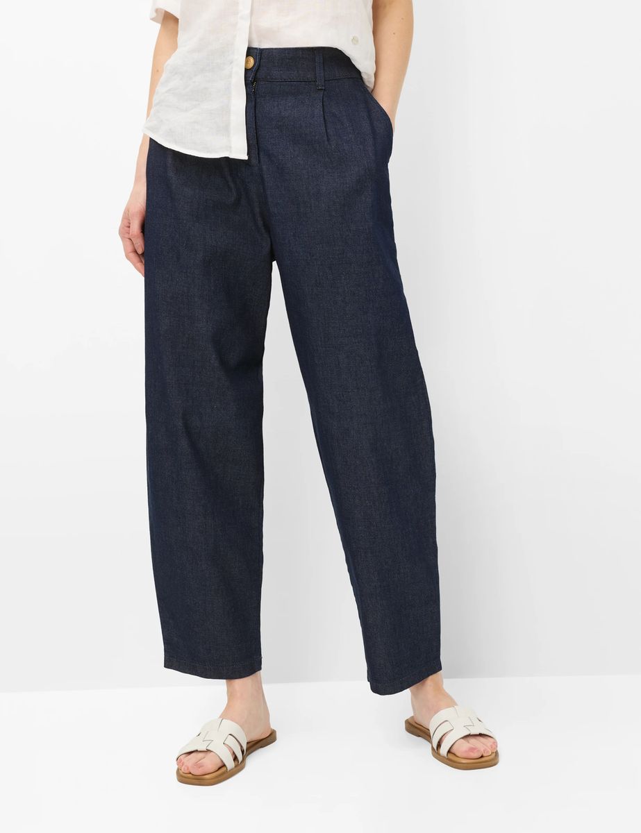 Hoch geschnittene Barrel-Leg Denim Hose