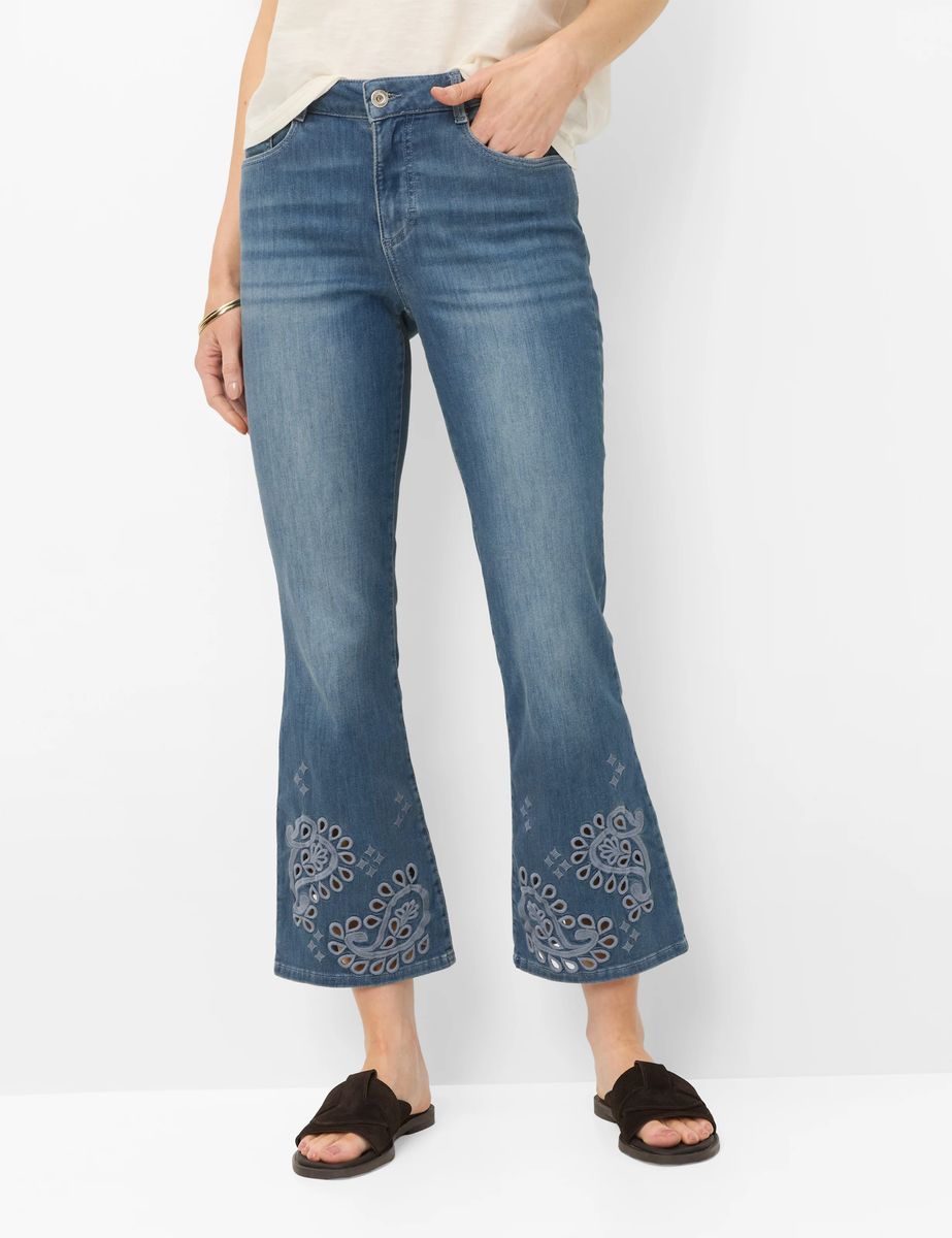 Slim-Bootcut-Jeans mit Paisley-Stickerei