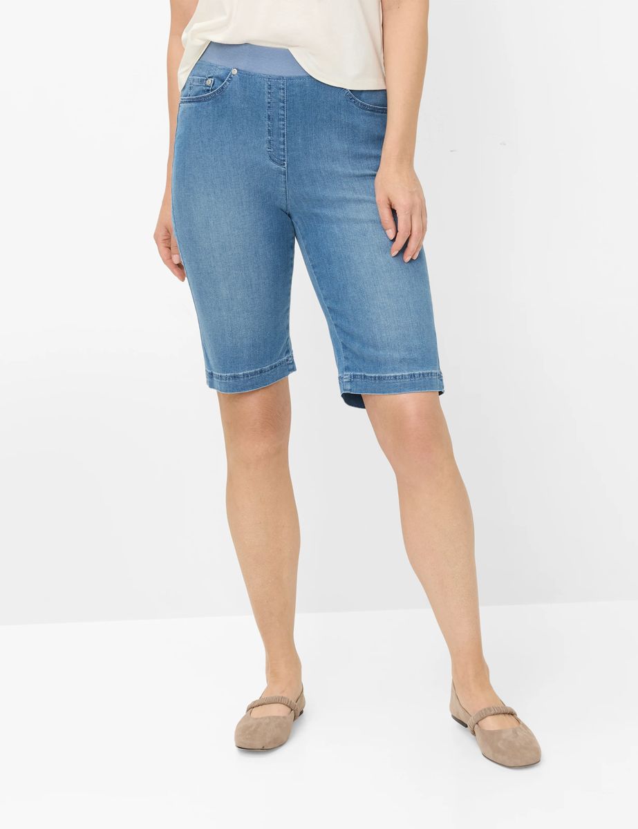 Schlanke Jeans-Bermuda mit Gummibund