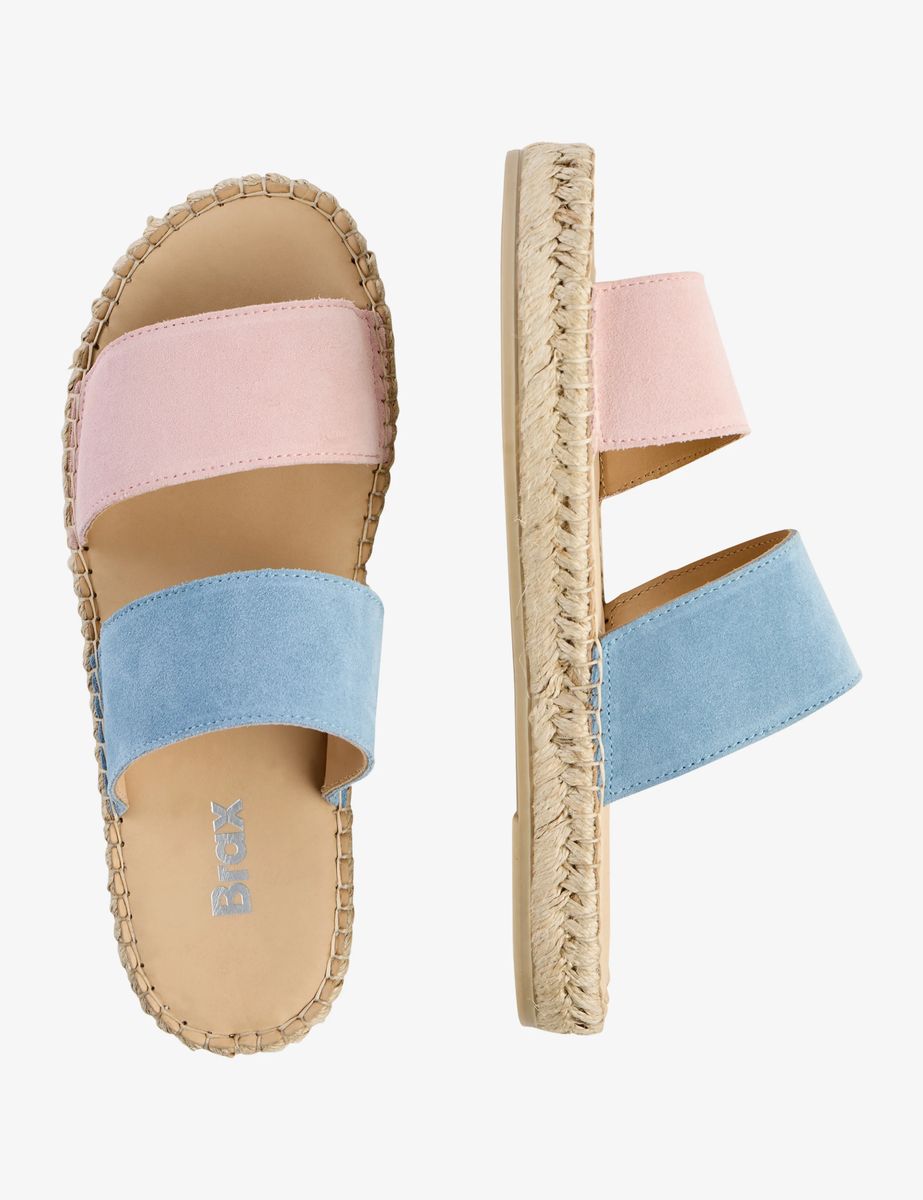 Zweifarbige Espadrille-Pantoletten aus Wildleder