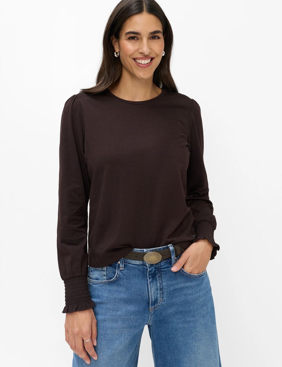 Jersey-Langarmshirt mit gesmokten Bündchen
