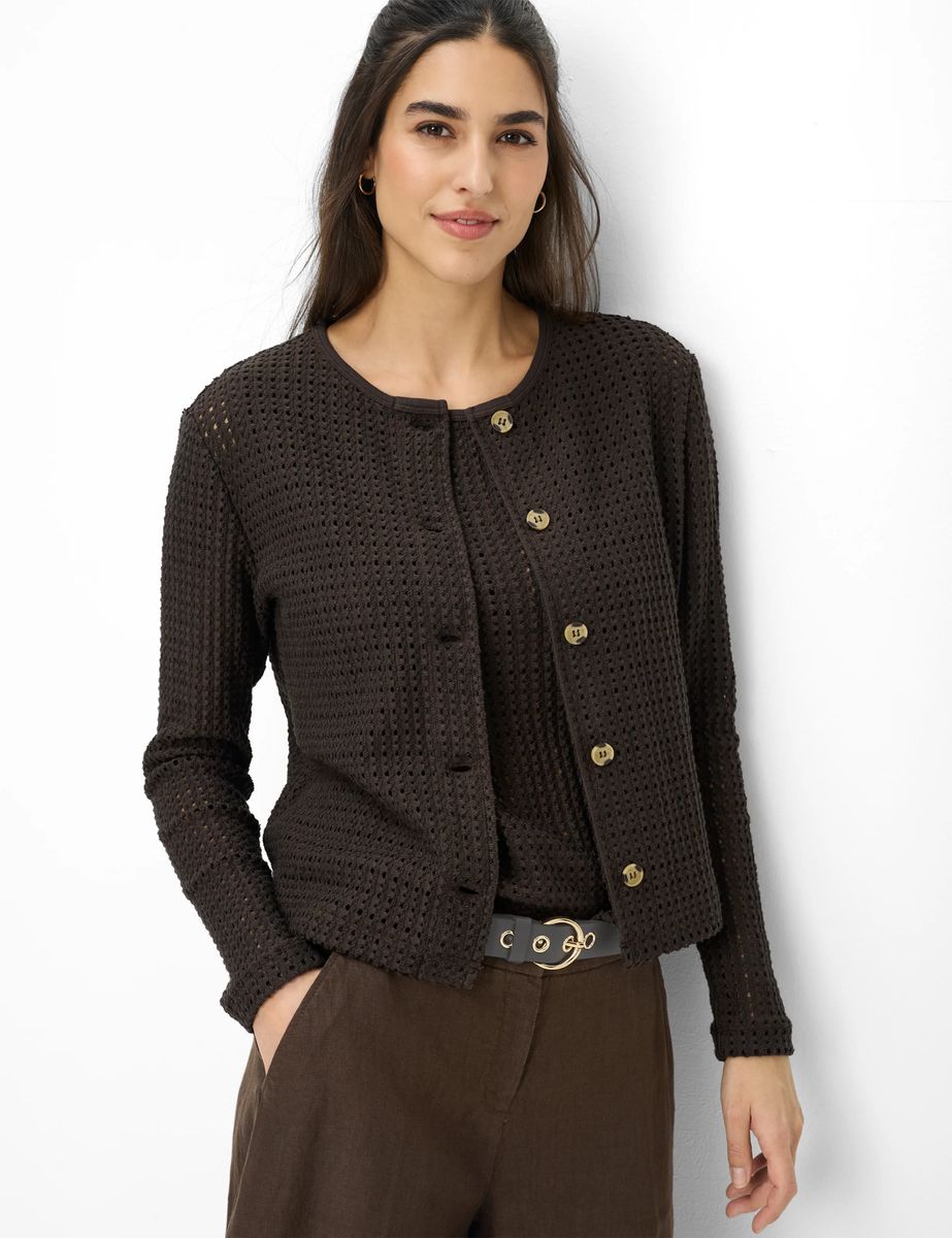 Strukturierte Strickjacke in Häkel-Optik