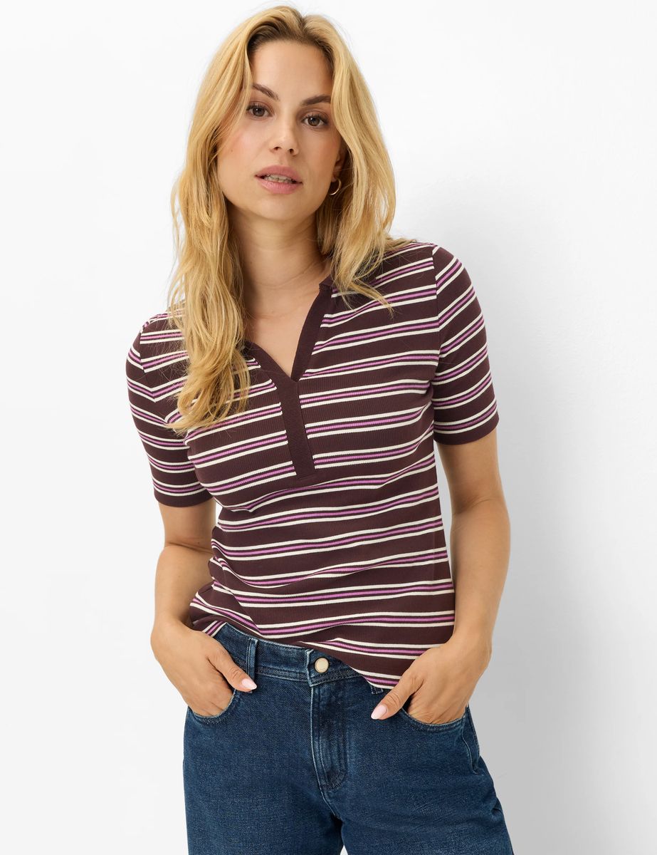 Gestreiftes Poloshirt mit V-Ausschnitt