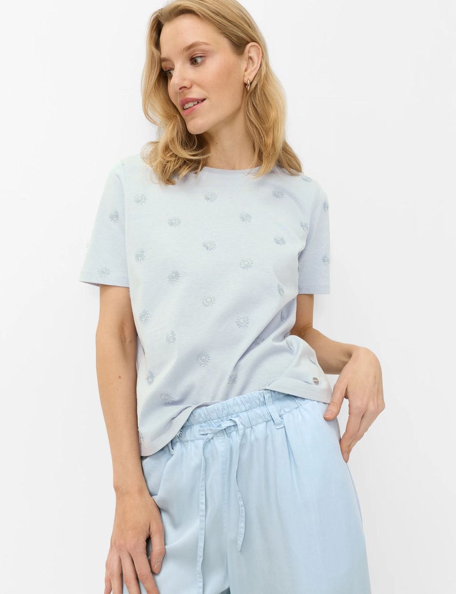 Baumwollshirt mit besticktem Sonnenmuster