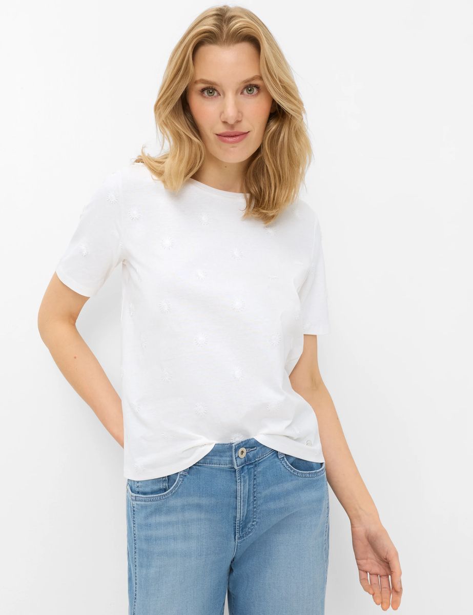Baumwoll-T-Shirt mit strukturierter Sonnen-Stickerei