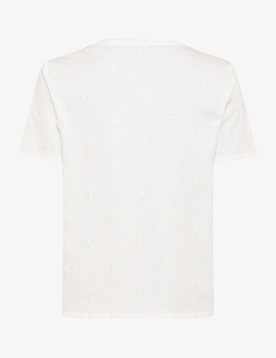 Baumwoll-T-Shirt mit strukturierter Sonnen-Stickerei