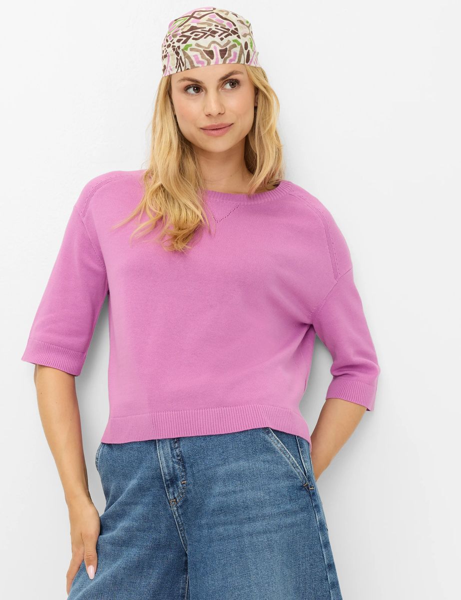 Kurzarm-Feinstrickpullover aus Baumwolle