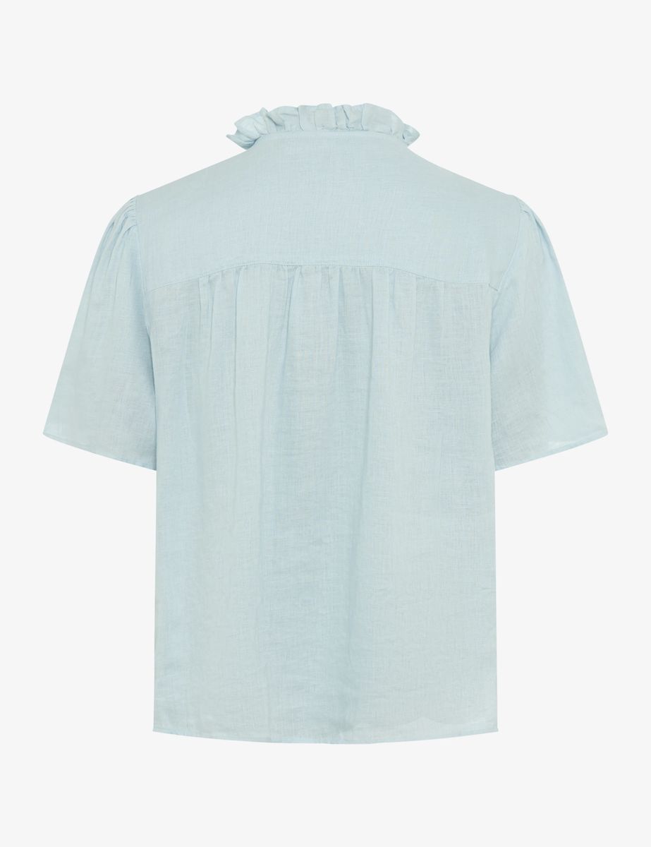 Kurzärmelige Leinenbluse mit Rüschen