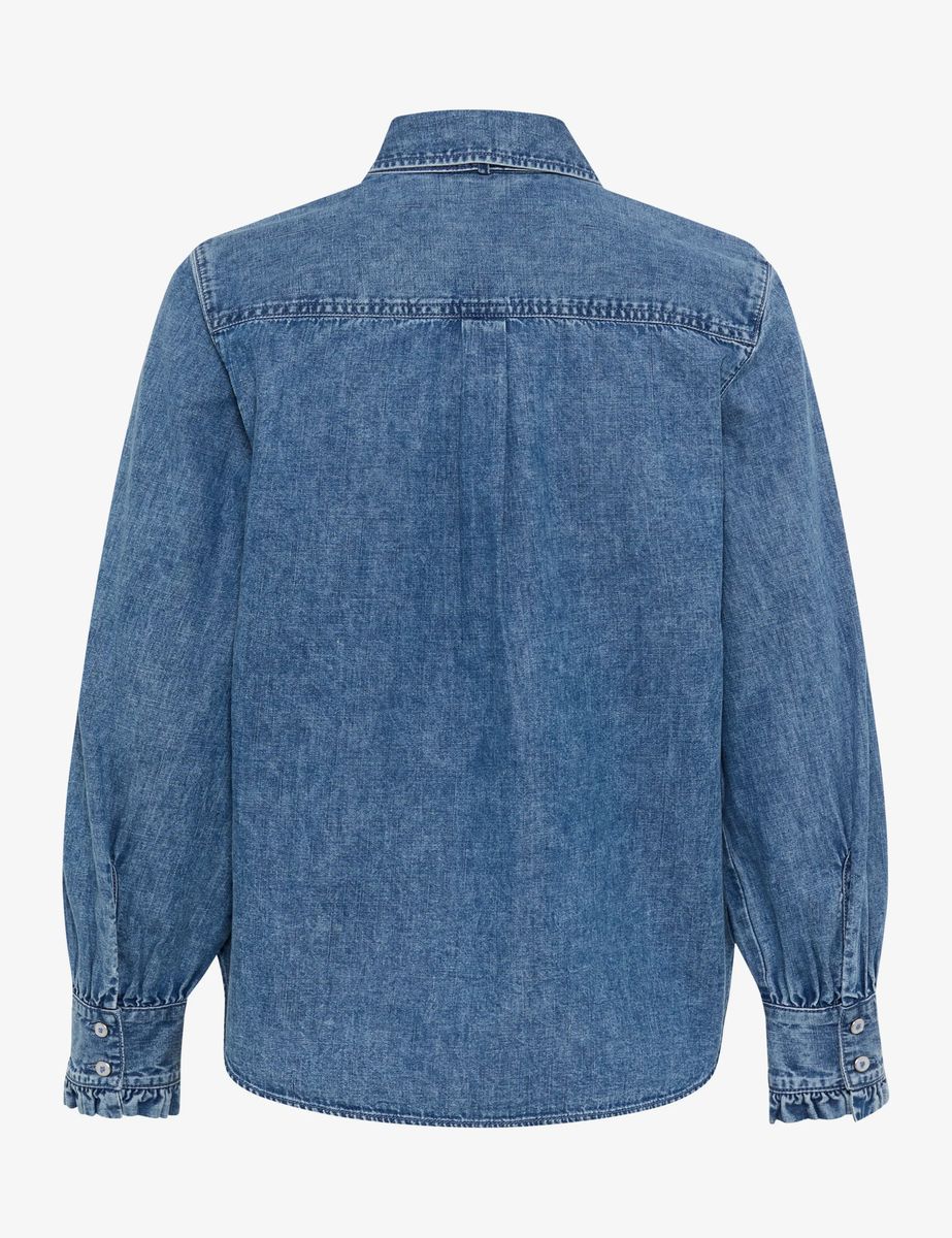 Jeansbluse mit Rüschen und Schleife