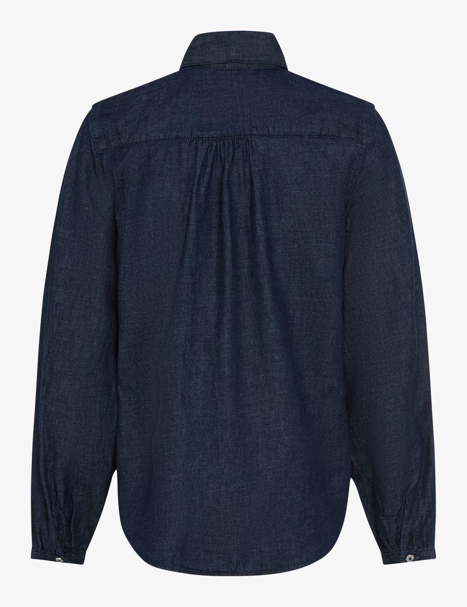 Jeansbluse mit Schluppe und Raffung