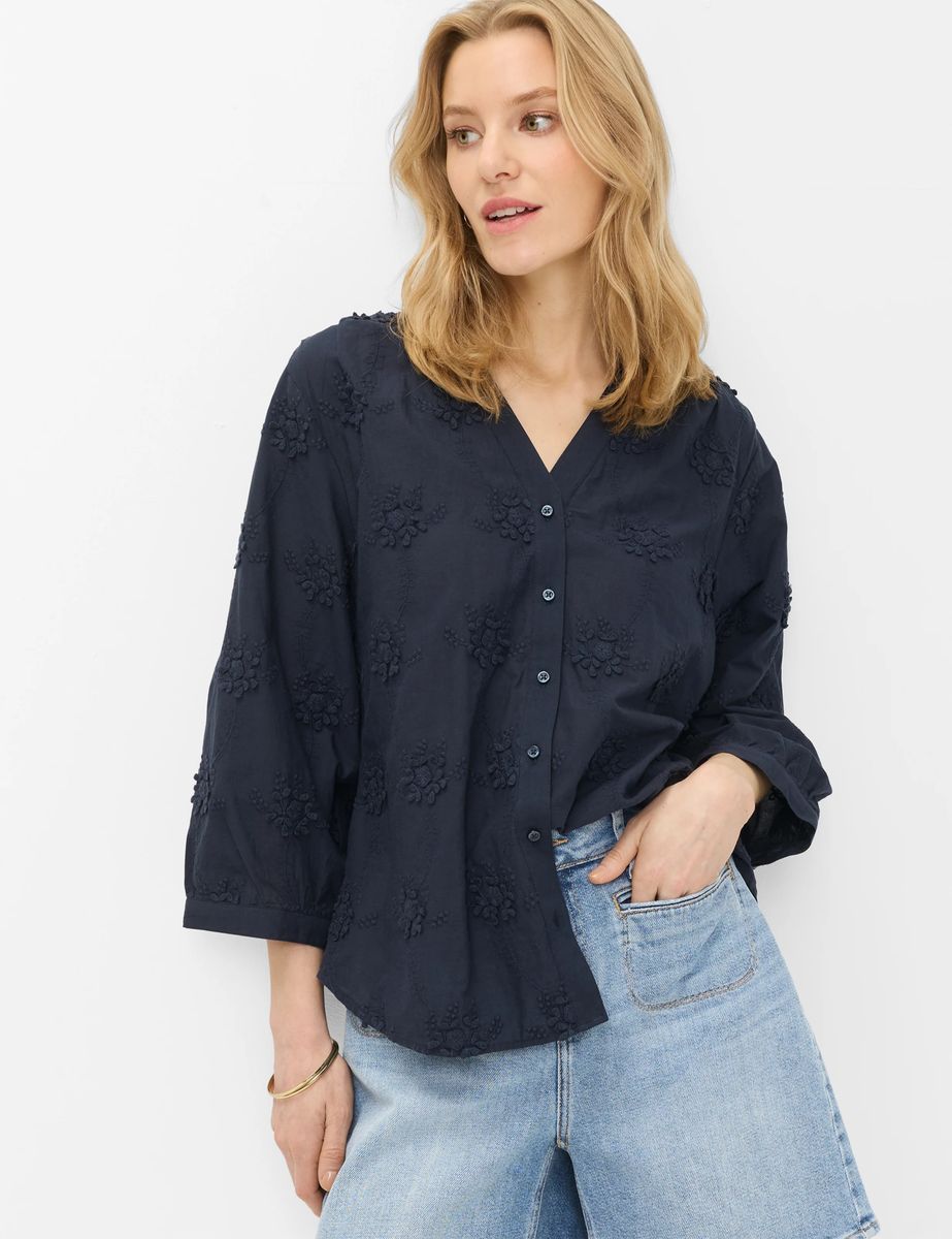 Bestickte Baumwollbluse mit V-Ausschnitt