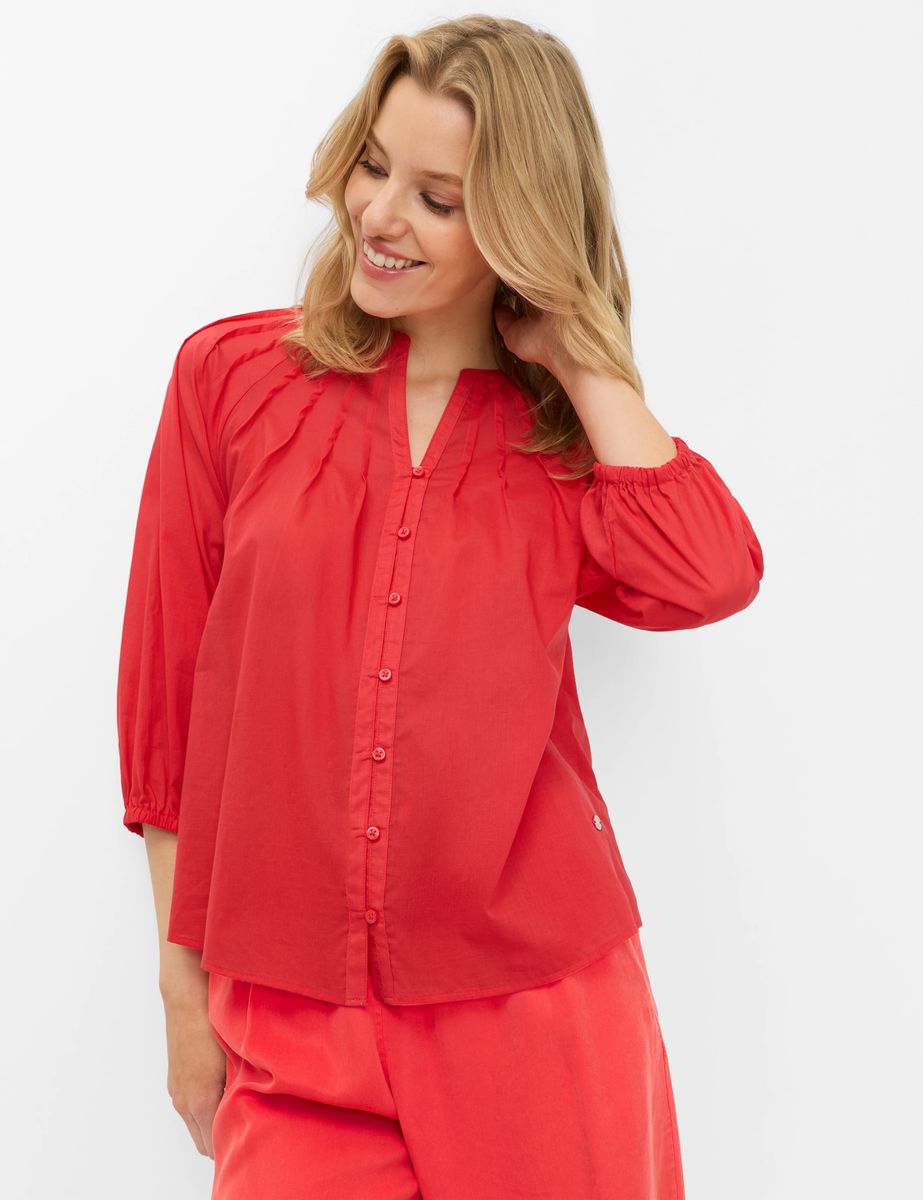 Henley-Bluse aus Baumwoll-Voile mit Falten