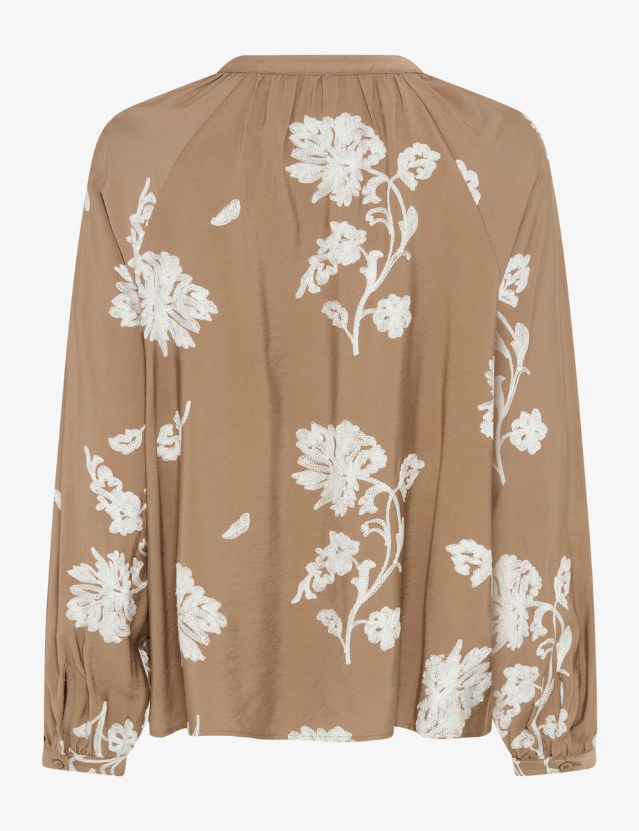 Bestickte V-Ausschnitt-Bluse mit Ballonärmeln