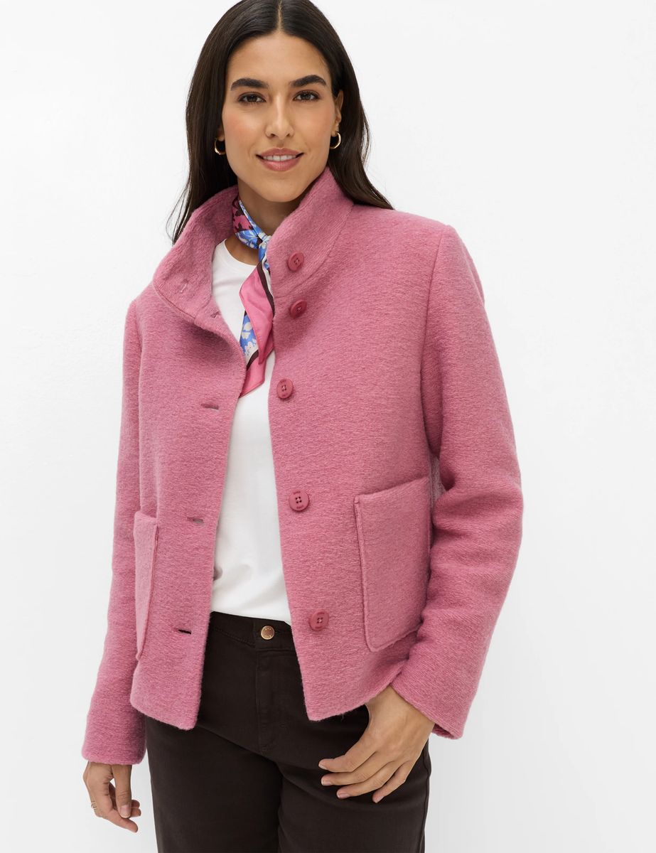 Strukturierte Wollmix-Jacke mit Stehkragen