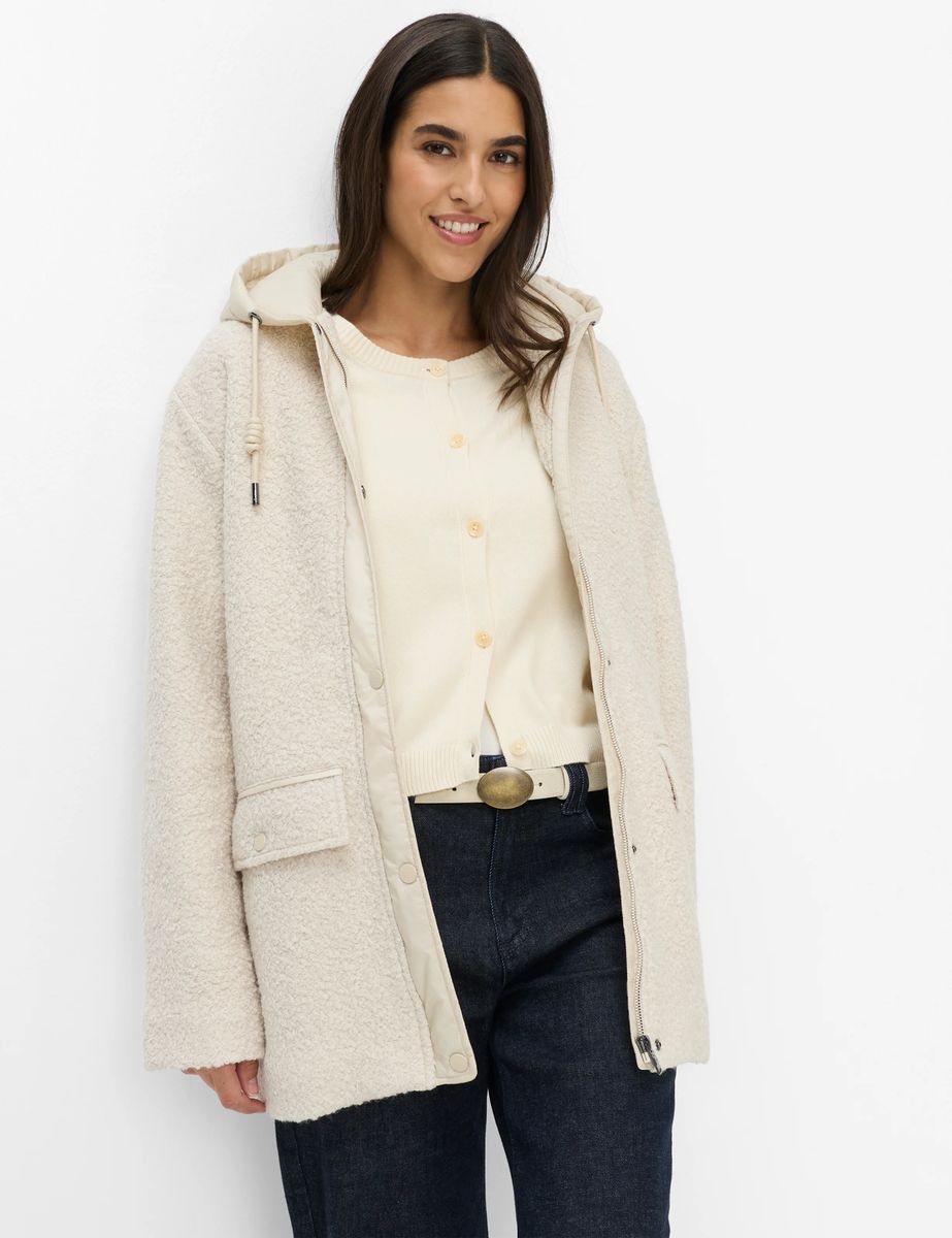 Strukturierte Bouclé-Jacke mit Kapuze