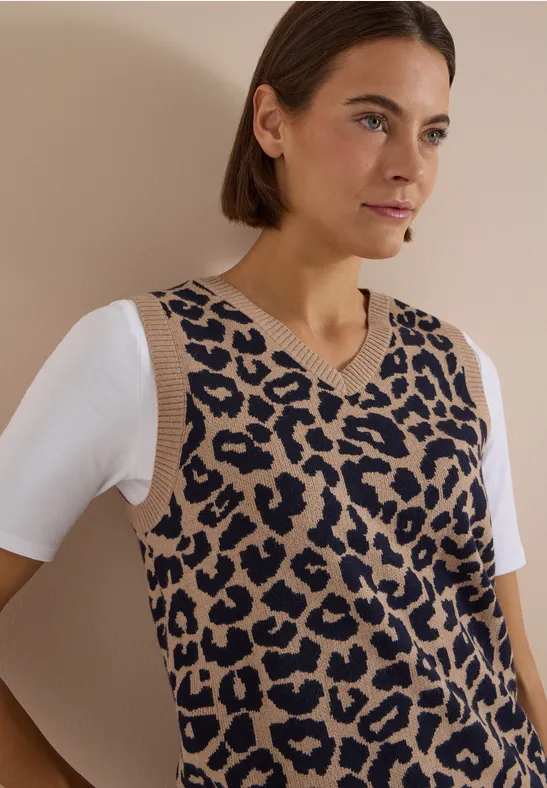 Strickpullunder mit V-Ausschnitt und Leoprint