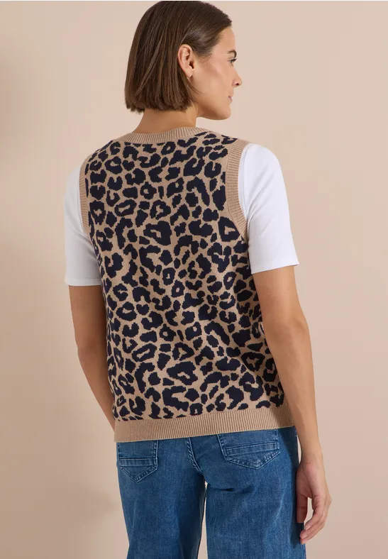 Strickpullunder mit V-Ausschnitt und Leoprint