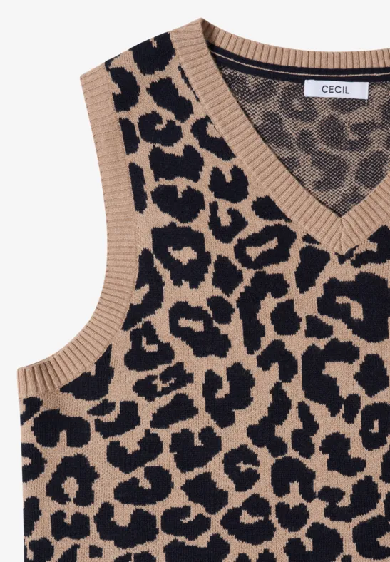 Strickpullunder mit V-Ausschnitt und Leoprint