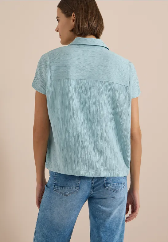 Kurzarm-Strukturbluse mit Tunnelzug