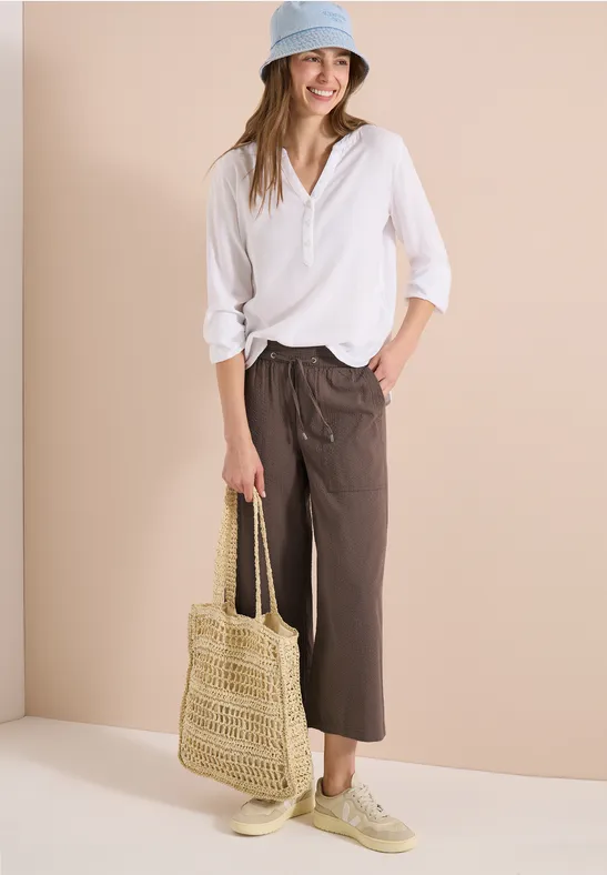 Weite Seersucker-Culotte-Hose
