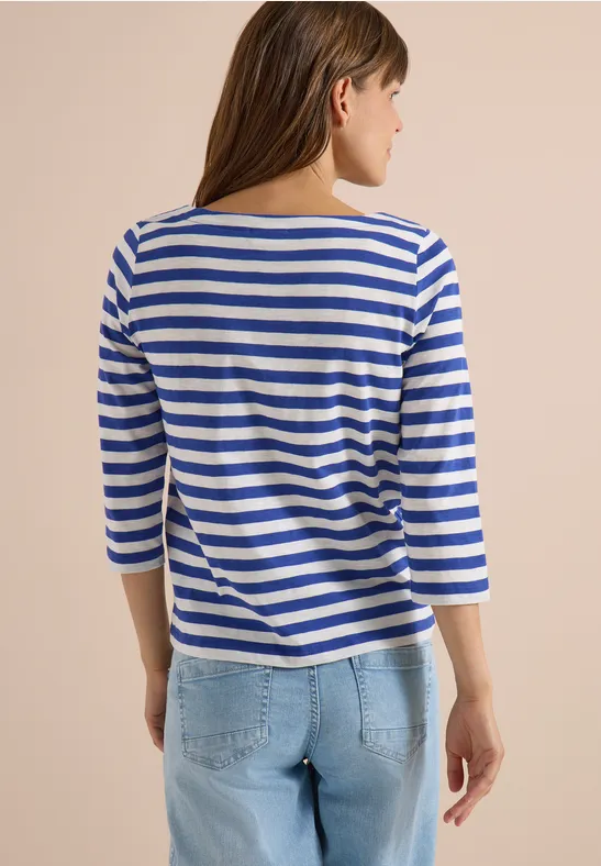Gestreiftes Baumwollshirt mit U-Boot-Ausschnitt