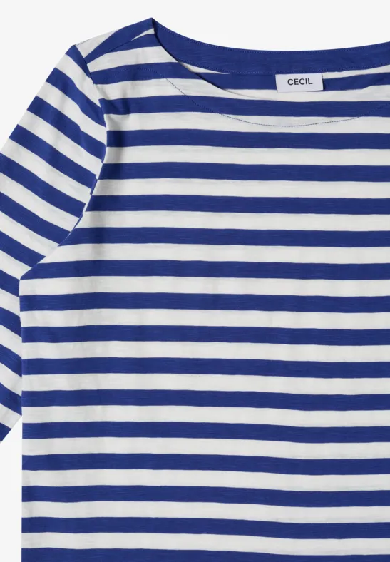 Gestreiftes Baumwollshirt mit U-Boot-Ausschnitt