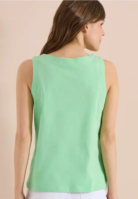 Ärmelloses Baumwolltop mit Split Neck