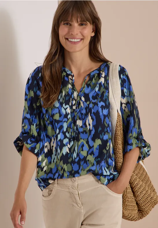 Grafik-Print Bluse mit Schlitz-Ausschnitt
