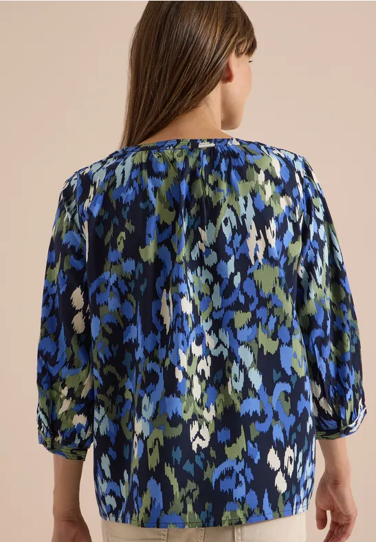 Grafik-Print Bluse mit Schlitz-Ausschnitt
