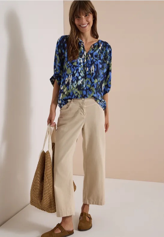 Grafik-Print Bluse mit Schlitz-Ausschnitt