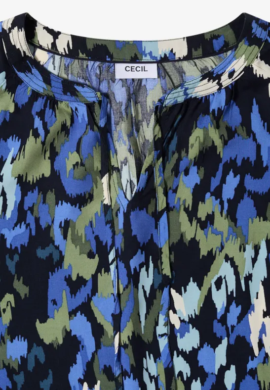 Grafik-Print Bluse mit Schlitz-Ausschnitt