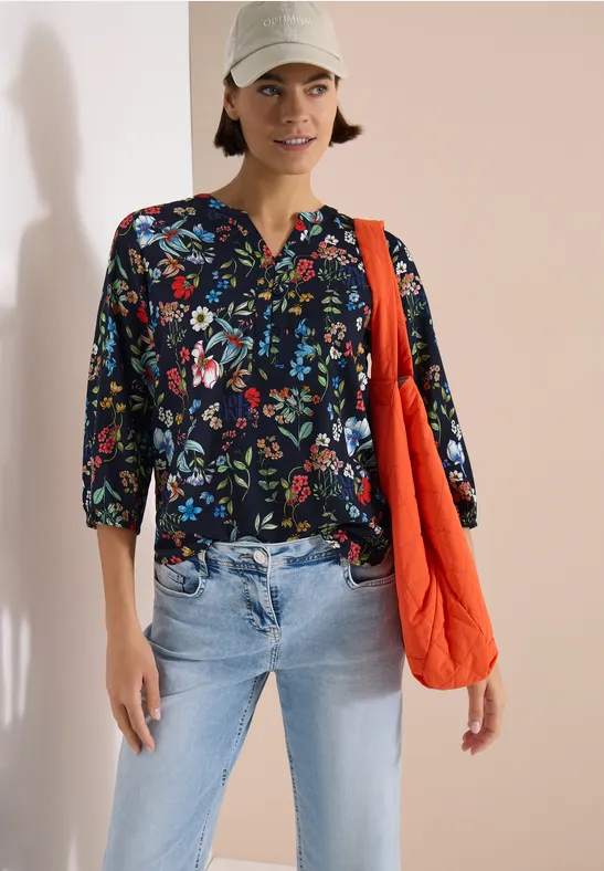 Bluse mit Blumenmuster und Split-Neck
