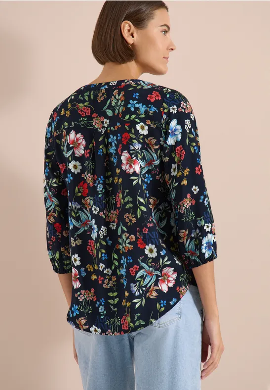 Bluse mit Blumenmuster und Split-Neck