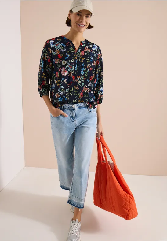 Bluse mit Blumenmuster und Split-Neck
