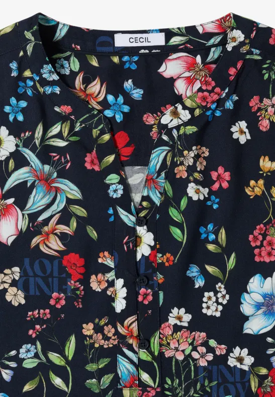 Bluse mit Blumenmuster und Split-Neck