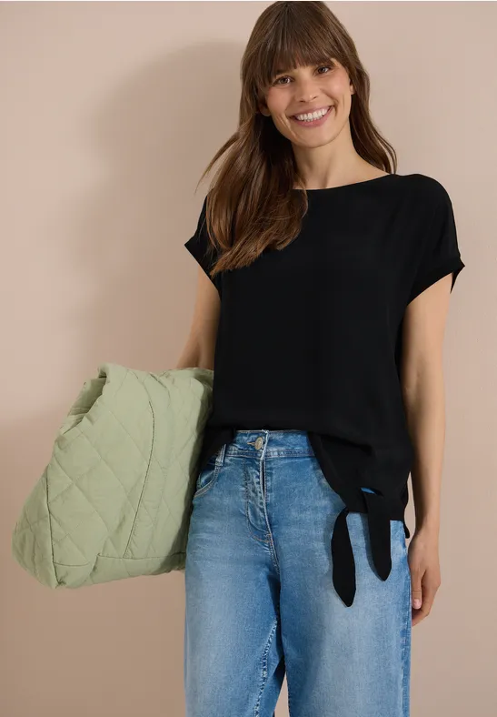 Strukturmix-Bluse mit Knotendetail