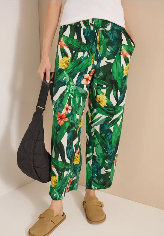 Weite Hose mit Tropen-Blumenprint