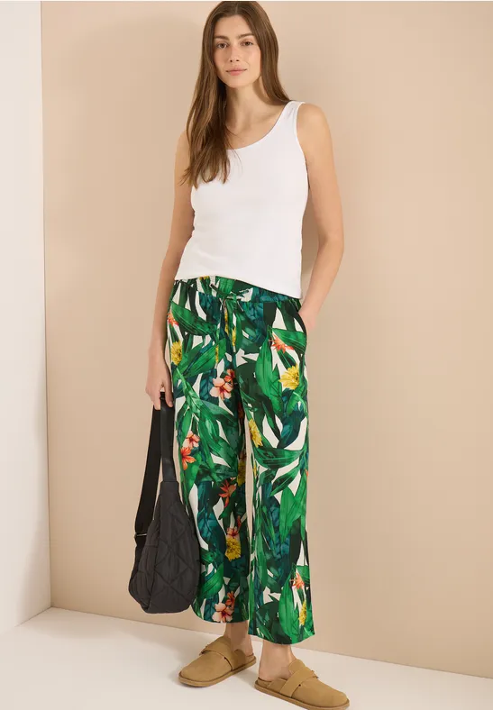 Weite Hose mit Tropen-Blumenprint