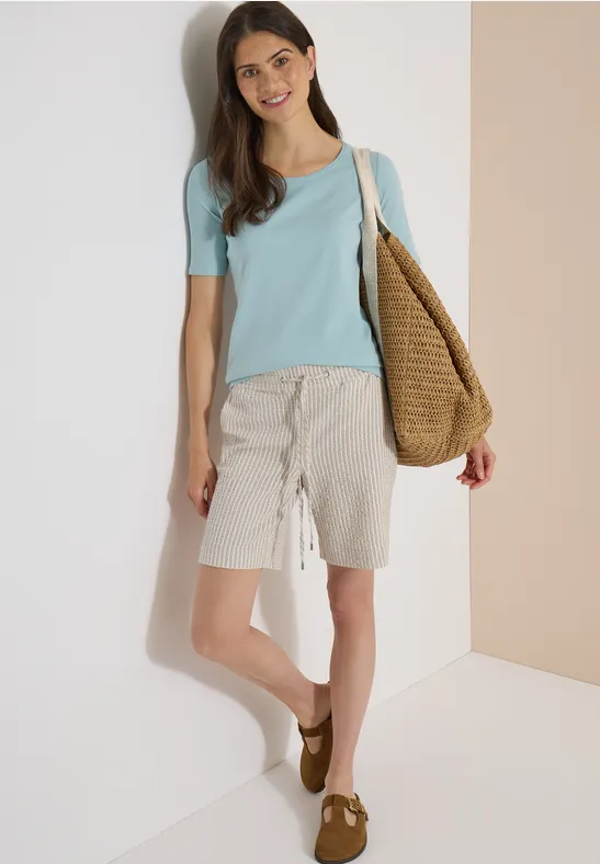 Gestreifte Weitbein-Seersucker-Shorts