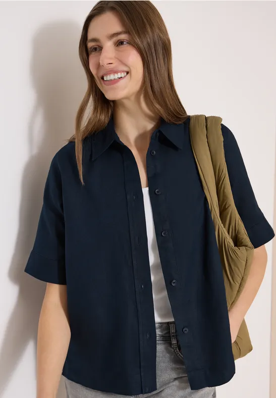 Kurzärmelige Bluse aus reinem Leinen