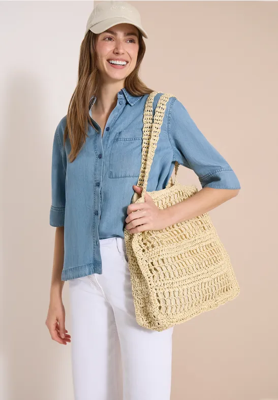 Kurzarm-Bluse in Denim-Optik