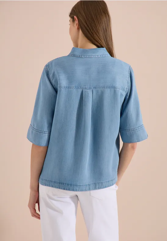 Kurzarm-Bluse in Denim-Optik