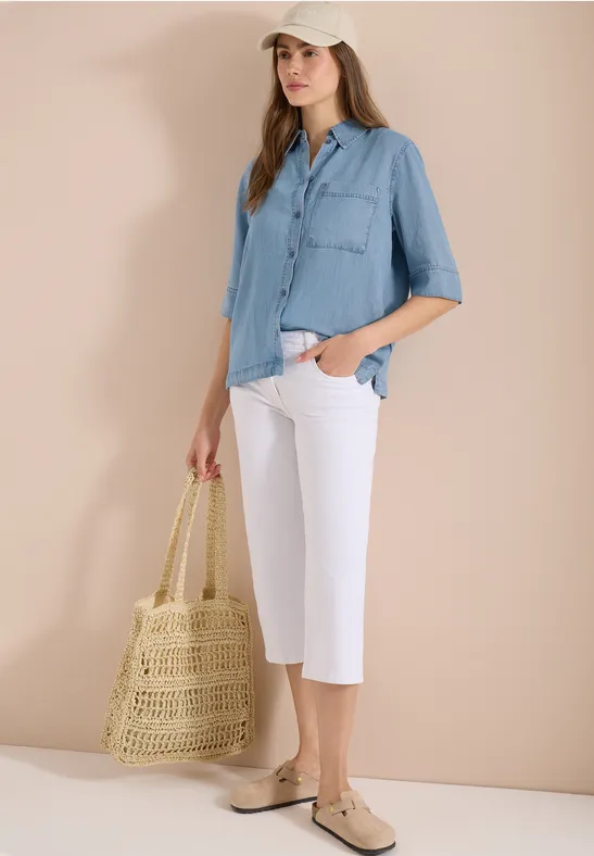 Kurzarm-Bluse in Denim-Optik
