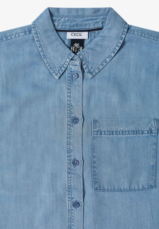 Kurzarm-Bluse in Denim-Optik