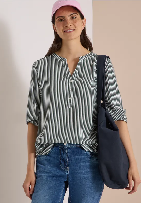 Lässige Streifenbluse mit Split Neck