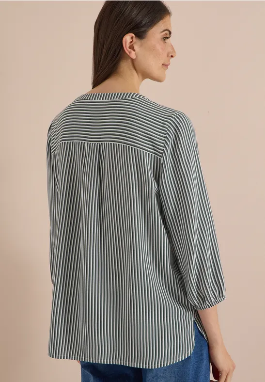 Lässige Streifenbluse mit Split Neck