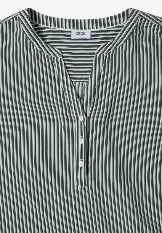 Lässige Streifenbluse mit Split Neck